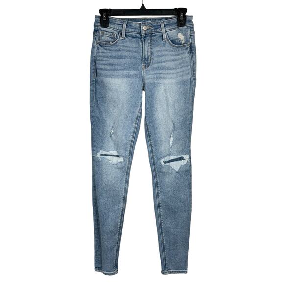 Old Navy SZ 2 Rockstar Jeans Super Skinny Hi-Rise Distressed Zip-Fly Light Wash - Picture 1 of 10